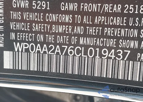 2012 Porsche Panamera 4 from USA, damaged, VIN WP0AA2A76CL019437